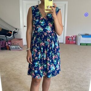 ModCloth Blue cap sleeve floral print dress size small